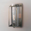 Pavillion Outdoor Wall Light in silver or brass with clear glass – classic Hampton-style outdoor wall sconce for entryways, patios, and walkways