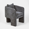 Kennedy midnight blue armchair with tailored upholstery, three leg base, and modern contemporary design