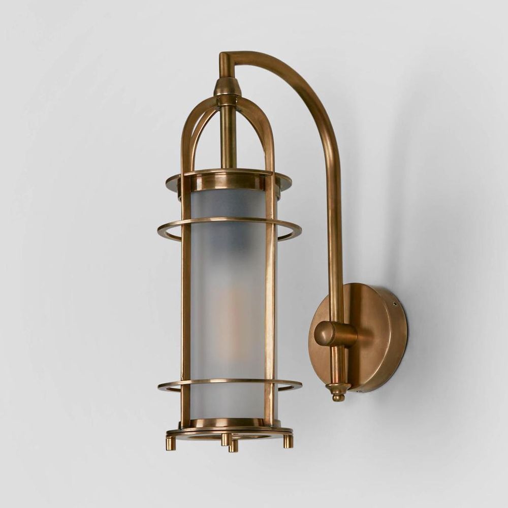 Bel Air Outdoor Wall Light in antique brass – elegant brass wall sconce for patios, verandas, and outdoor spaces with warm ambient lighting
