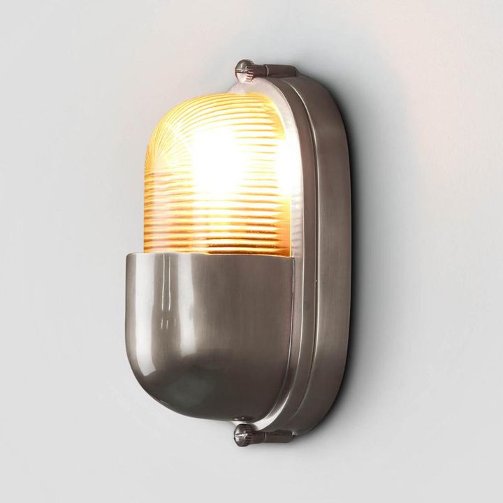 Anchor Wall Light IP54 solid brass with clear ribbed glass and brass cover – industrial outdoor wall sconce for patios, entryways, and bathrooms