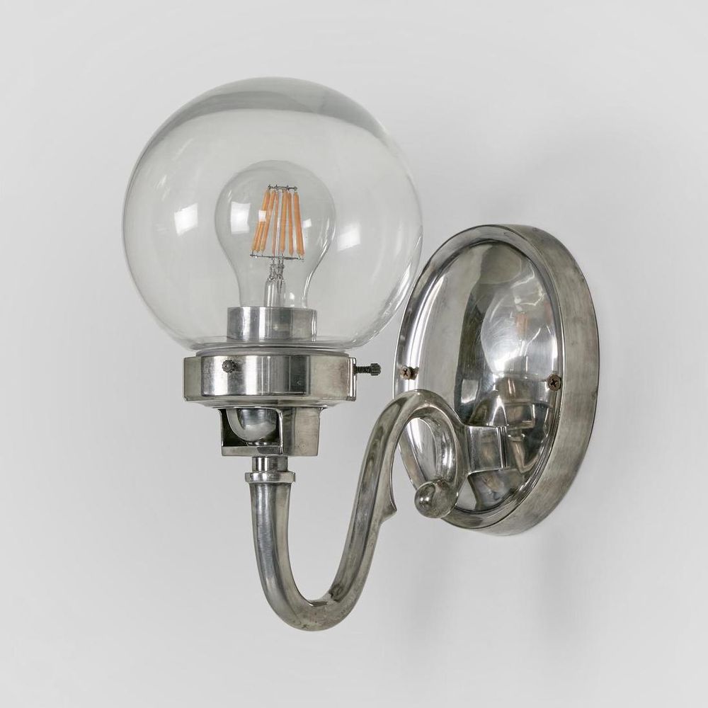 Tuscany Wall Light antique silver solid brass with clear round glass – Art Deco wall sconce for traditional and modern interiors