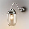 Stanmore Wall Light IP54 solid brass with clear handmade glass and flat metal shade – vintage industrial outdoor wall sconce for patios, entryways, and bathrooms