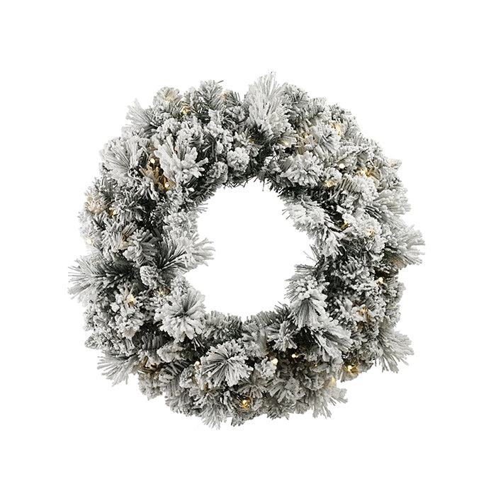 Flocked Snow Wreath w 50 Lights 60cm