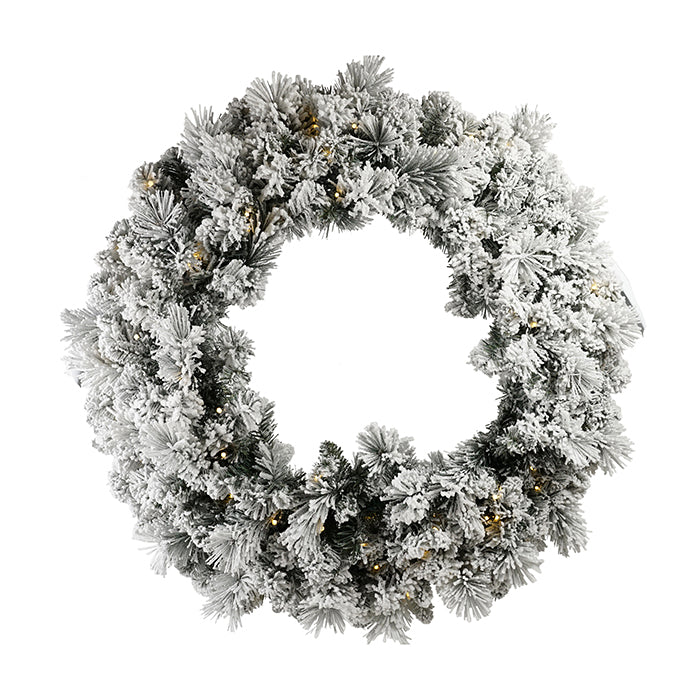 Flocked Snow Wreath w 100 Lights 90cm