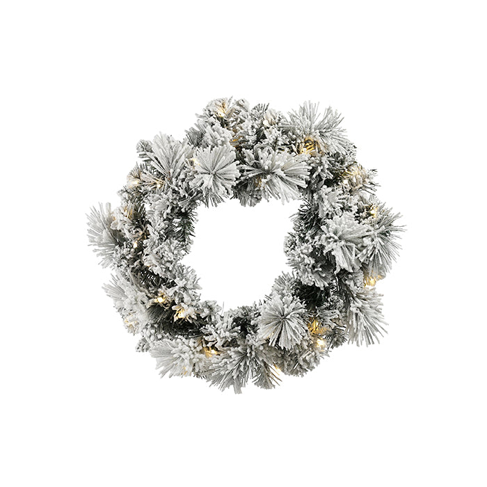 Flocked Snow Wreath w 30 Lights 46cm