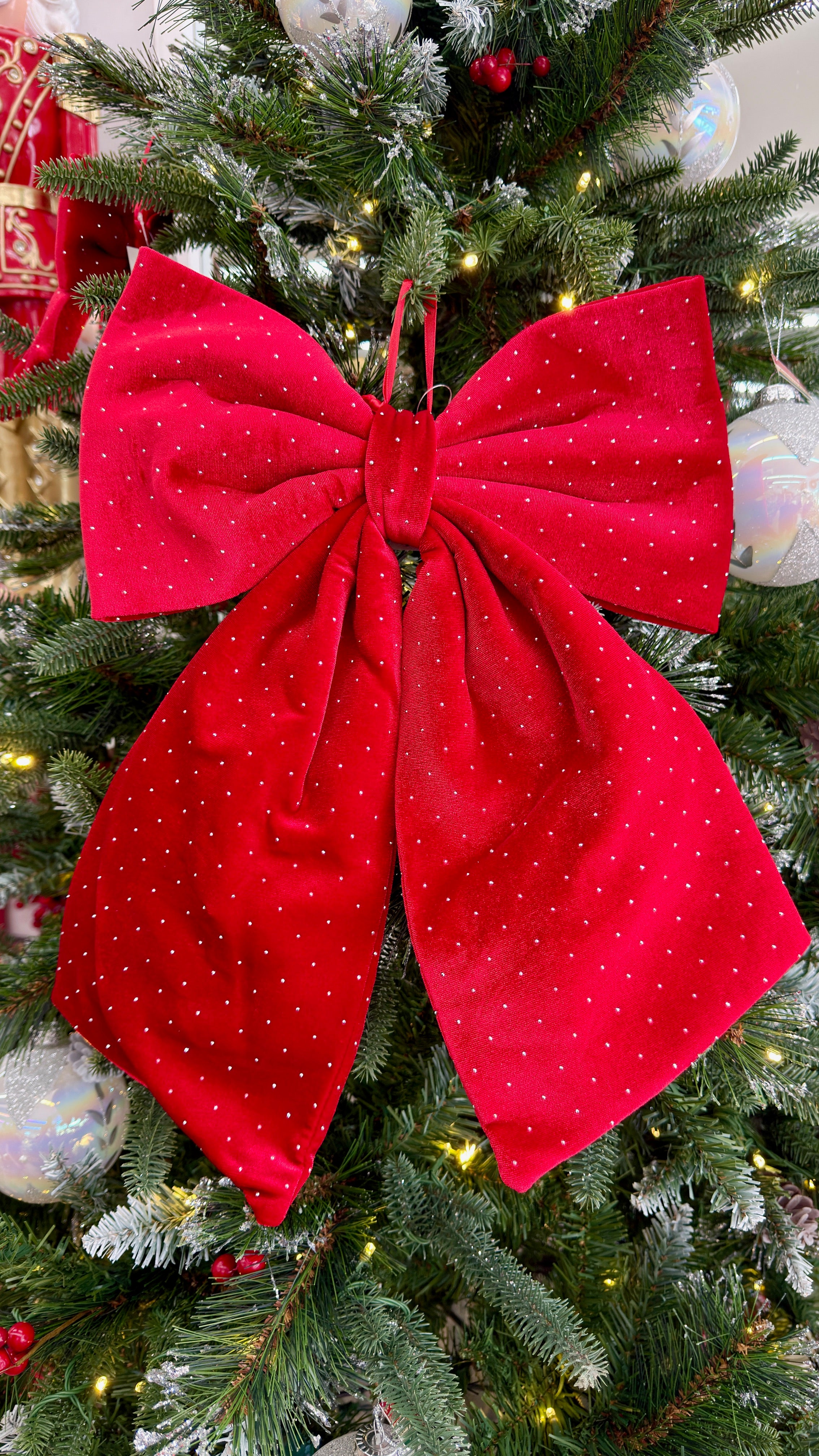 Premium Red Velvet Bow w Diamontes 34cm