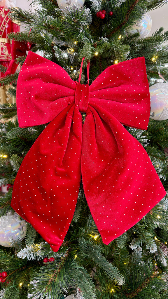 Premium Red Velvet Bow w Diamontes 34cm