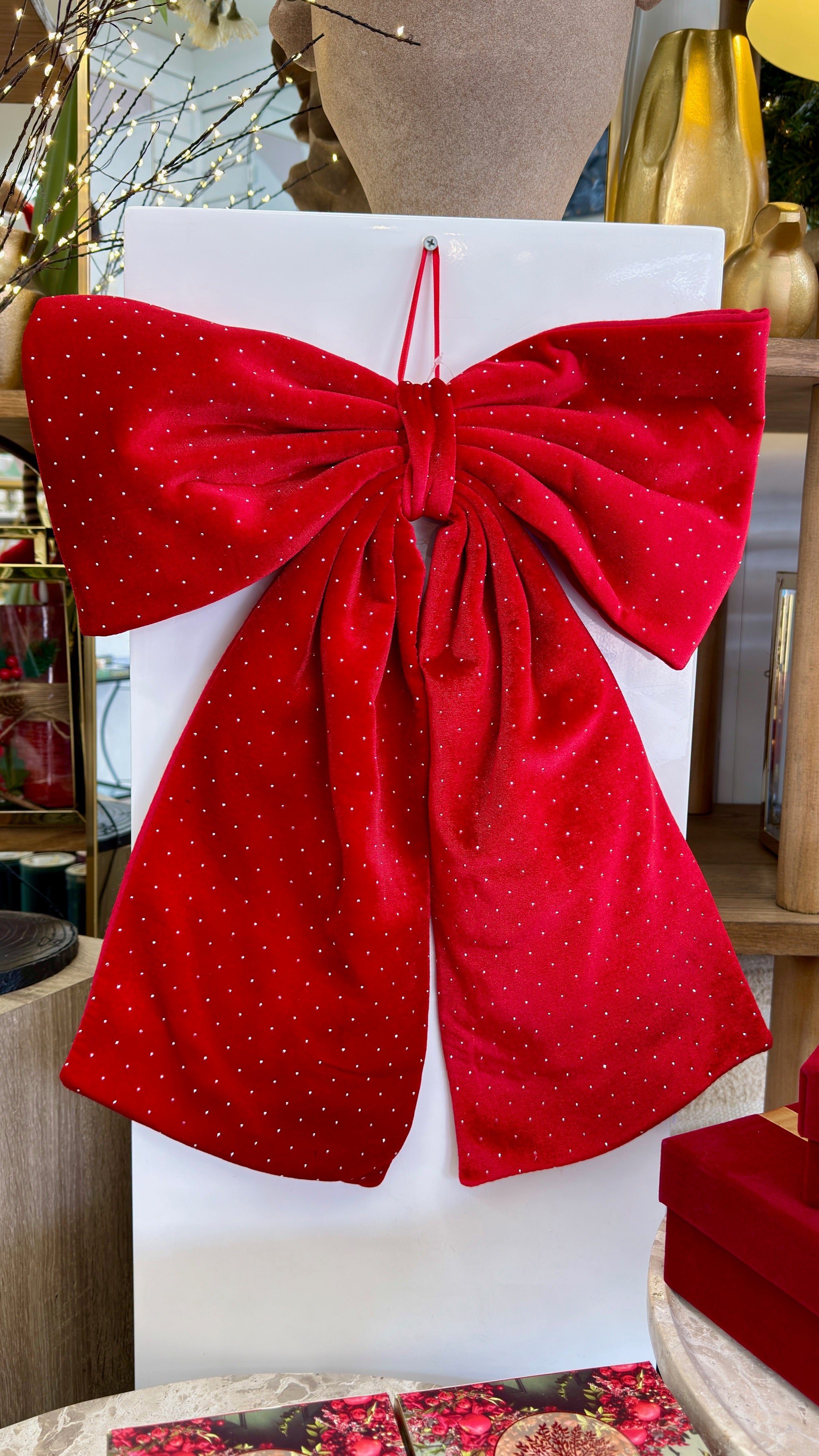 Premium Red Velvet Bow w Diamontes 60cm