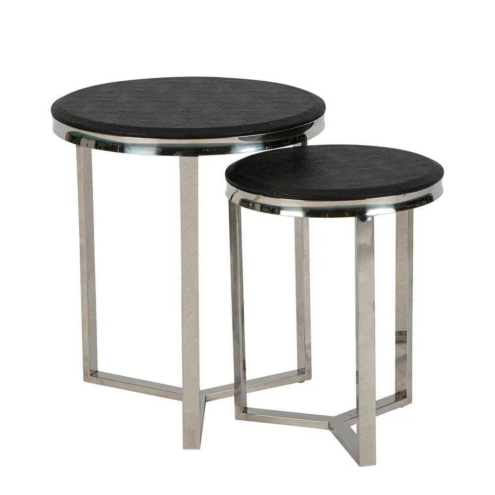 Alor Set of 2 Shagreen Round Tables Black