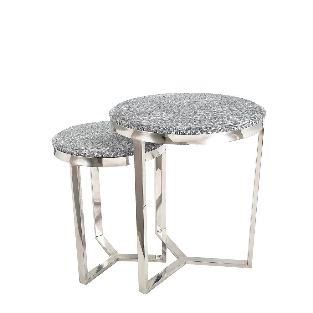 Alor Set of 2 Shagreen Round Tables Silver