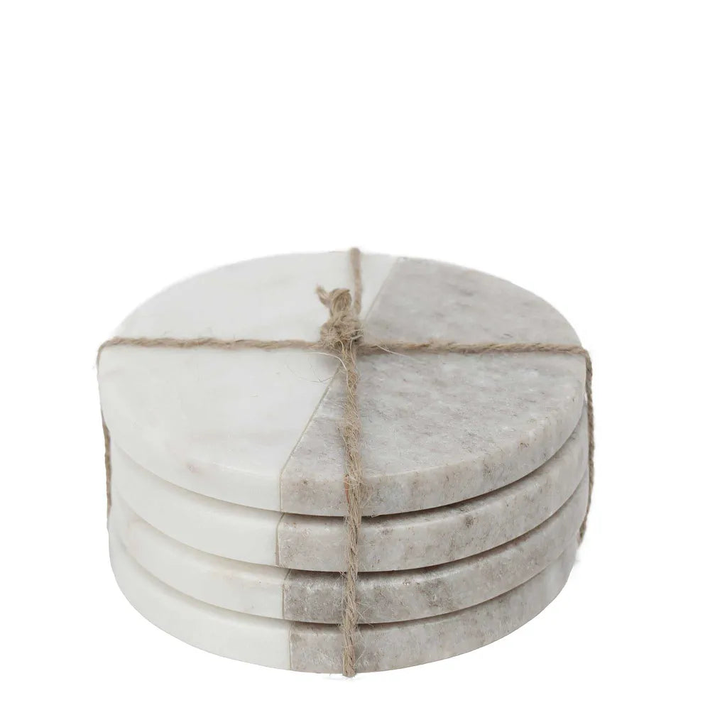 Marble Coaster (Set of 4) Round White & Beige