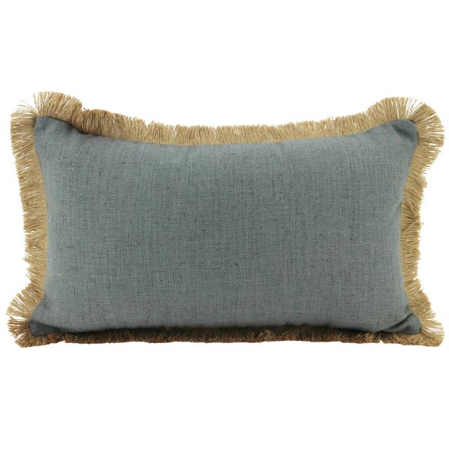 Linen Fringe Lumbar Cushion, Dark Grey 50cm x 30cm