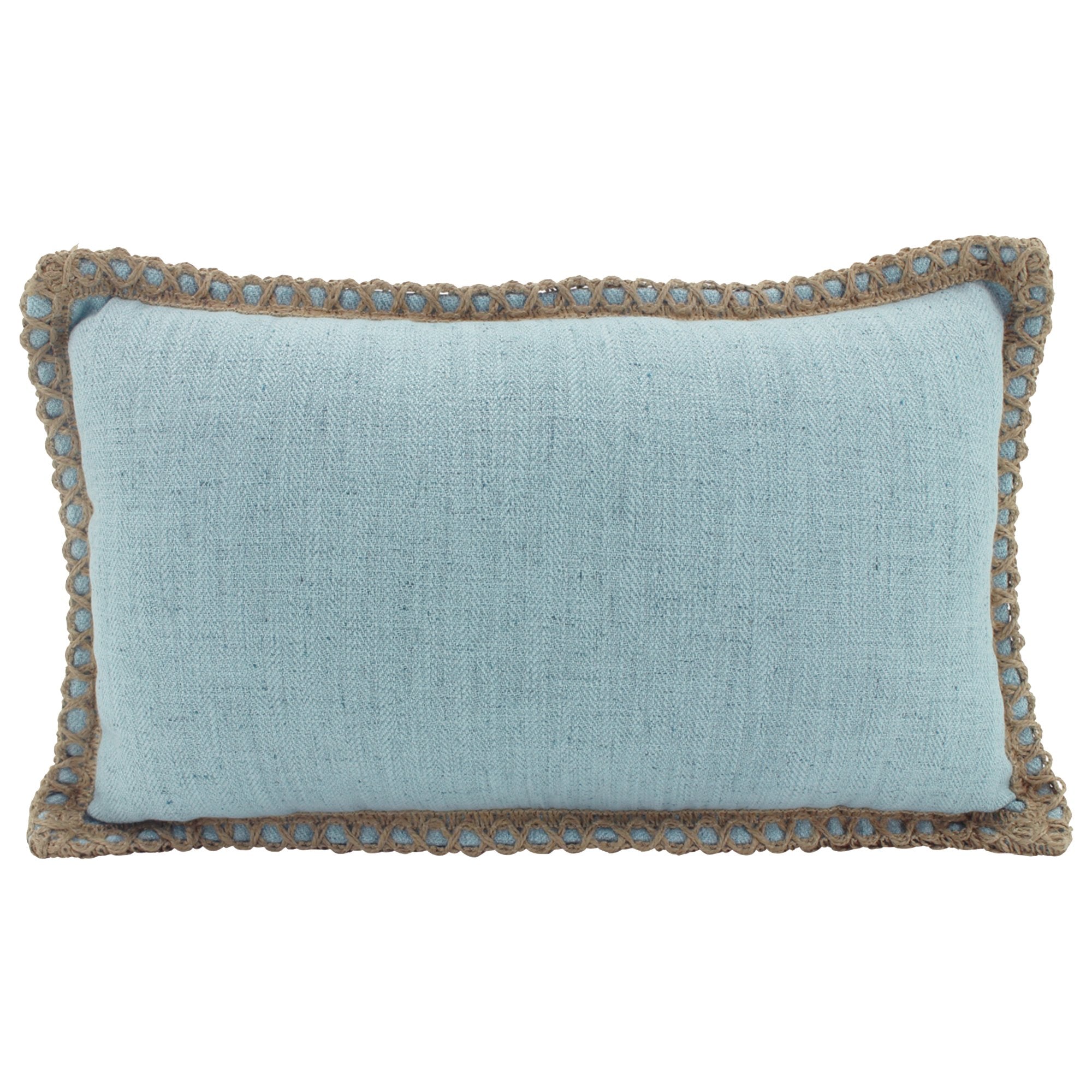 Jute & Linen Lumbar Cushion, Sky Blue 50cm x 30cm