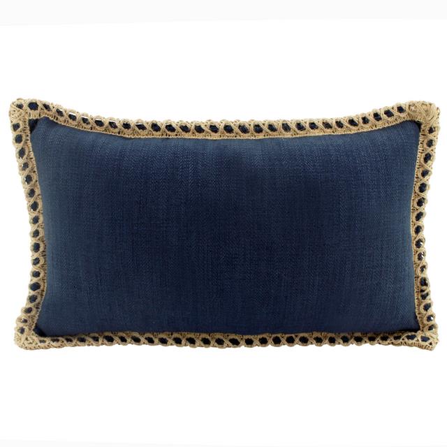 Jute & Linen Lumbar Cushion, Navy 50cm x 30cm