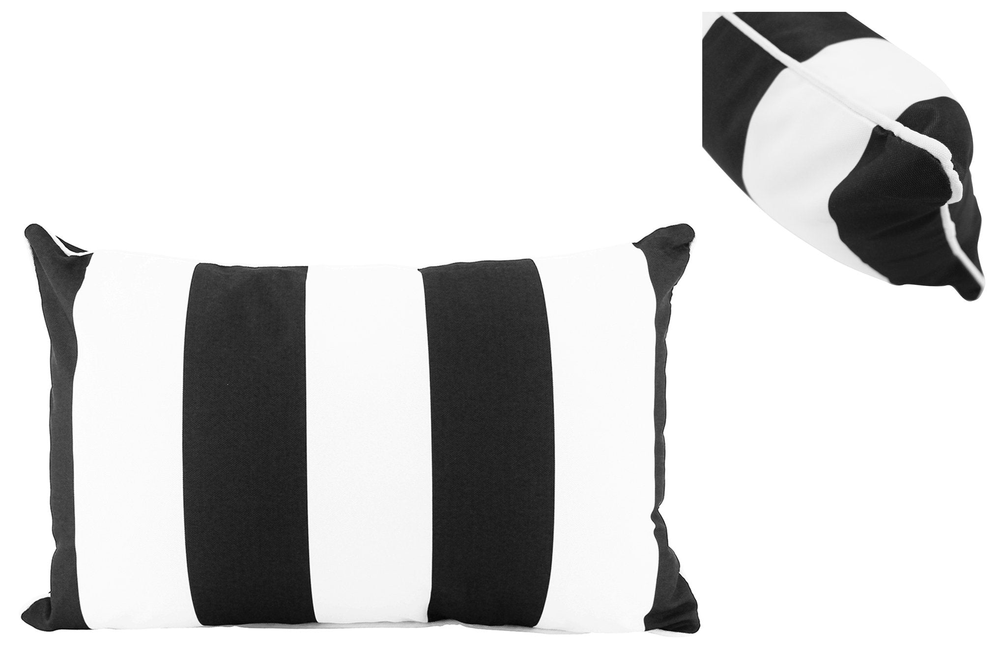 Outdoor Lumbar Cushion - Black & White Stripe 30x50cm