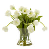 Peony in Water in Glass Vase - White 30cm