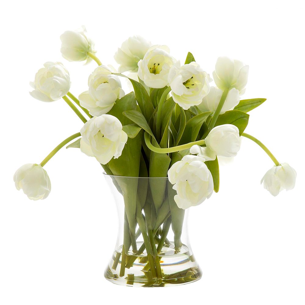 Tulip in Water in Glass Vase - White 35cm
