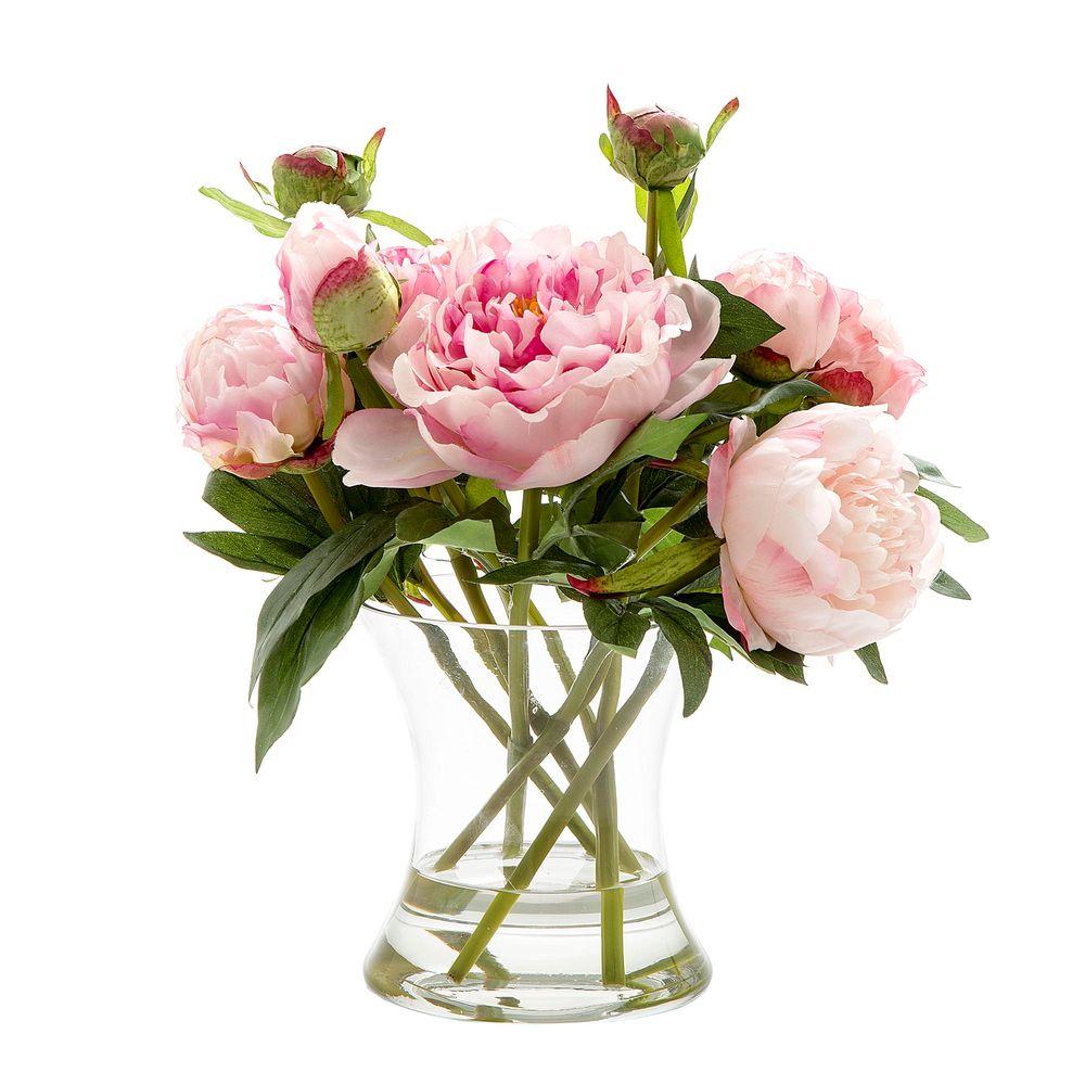 Peony in water in Glass Vase -Dark Pink 30cm