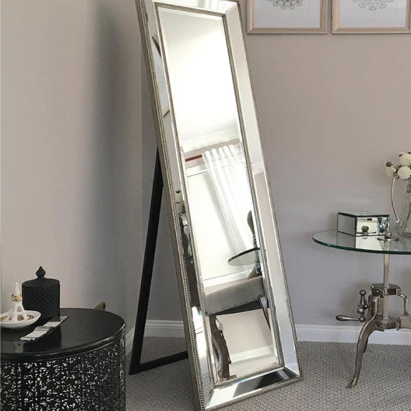 Melania Mirror Stand - Silver - 55x165cm Wide Bevelled Edge Mirror Frame